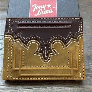 Tony Lama Genuine Leather RFID Bi-Fold wallet,3 card,1 ID,2 bill, 1 other slot